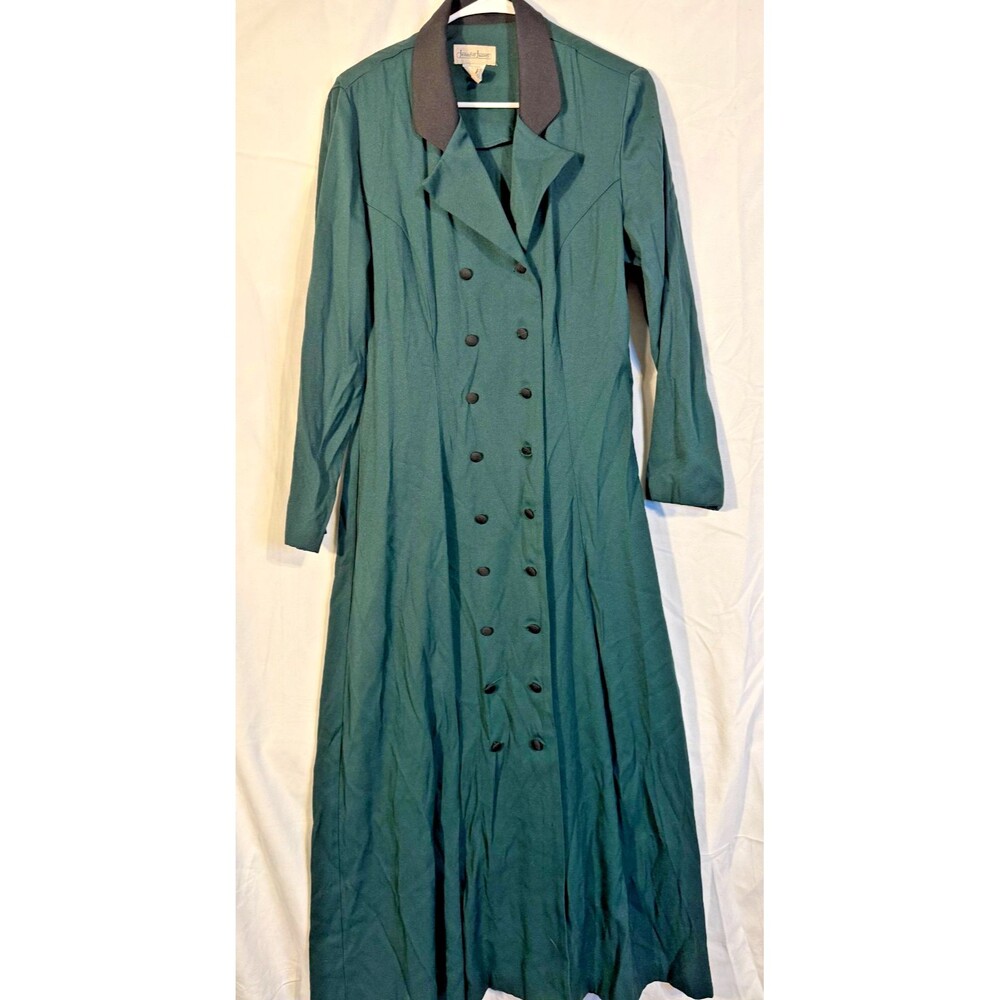 Vintage 1980's Coat Dress Women's 16 Hunter Green Regency Scandi Retro Academia